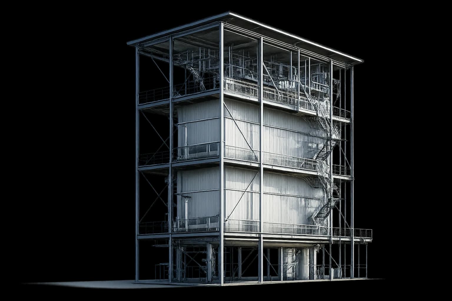 Illustration of a modern red and white manufacturing facility